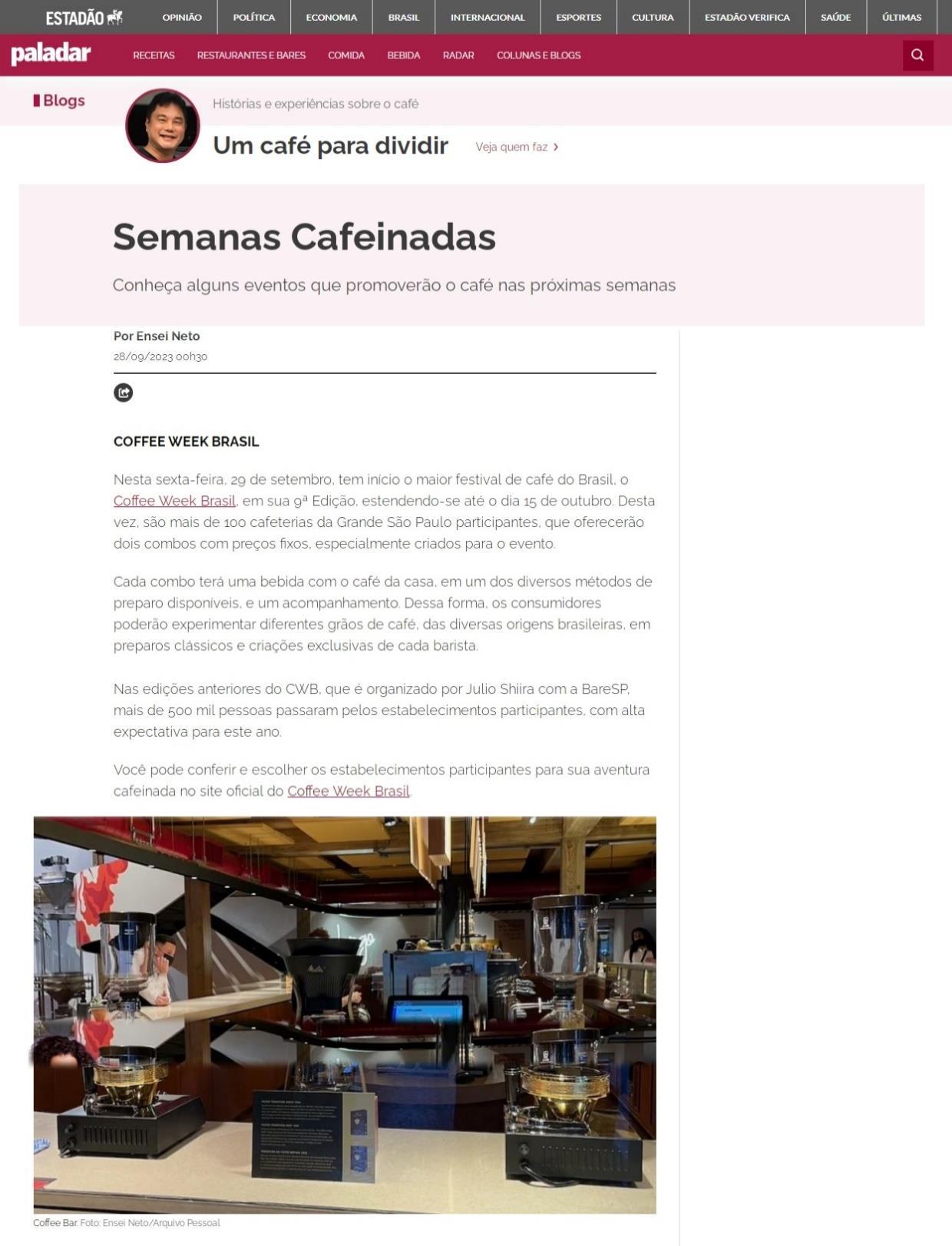Portal Estadão Paladar – Um Café para Dividir